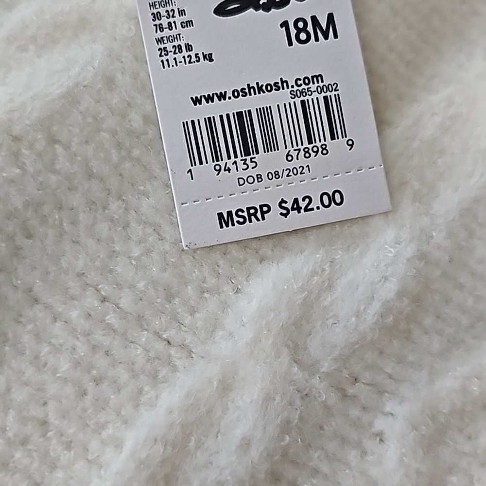 Oshkosh B'gosh Ivory Cable Knit One Piece Sweater 18 Months NEW - Picture 8 of 8